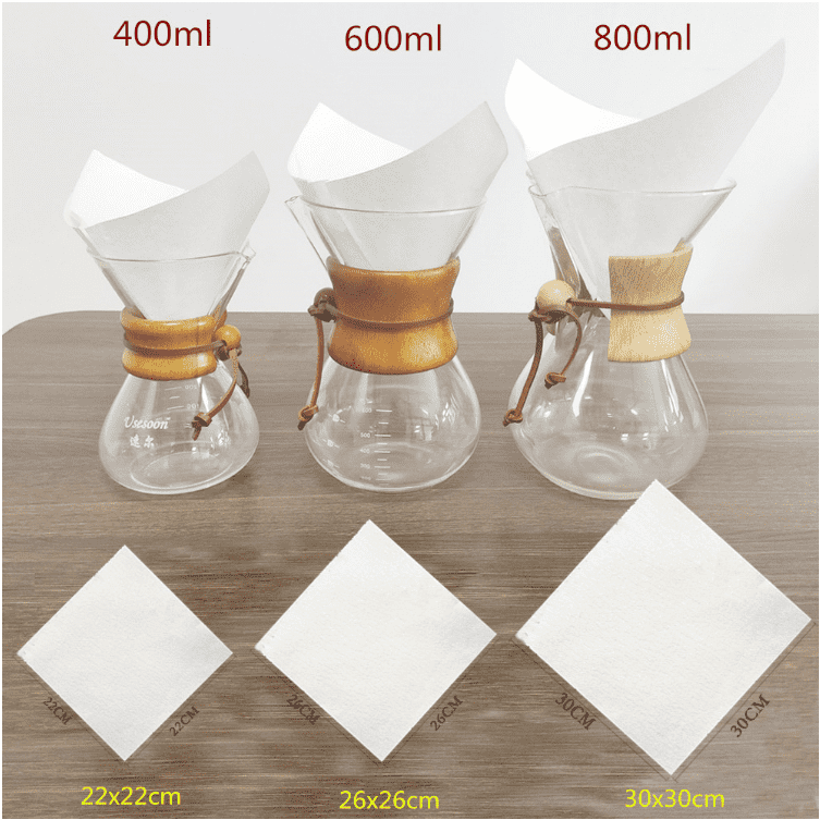 Pre-folded Square Shape Drip Coffee Filter Paper 22/26/30cm